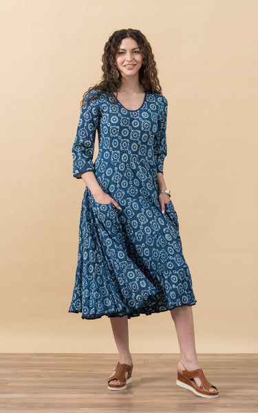Santa Fe Dress, Long, 3/4 Sleeve, Spanish Dot