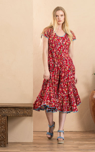 Santa Fe Dress, Short, Cap Sleeve, Turquoise & Orange Rose main image 1