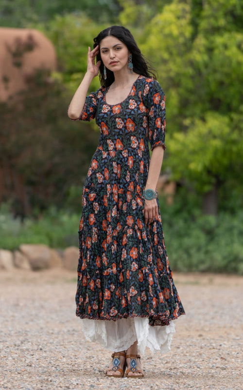 Santa Fe Dress, Long, 3/4 Sleeve, Penina Floral