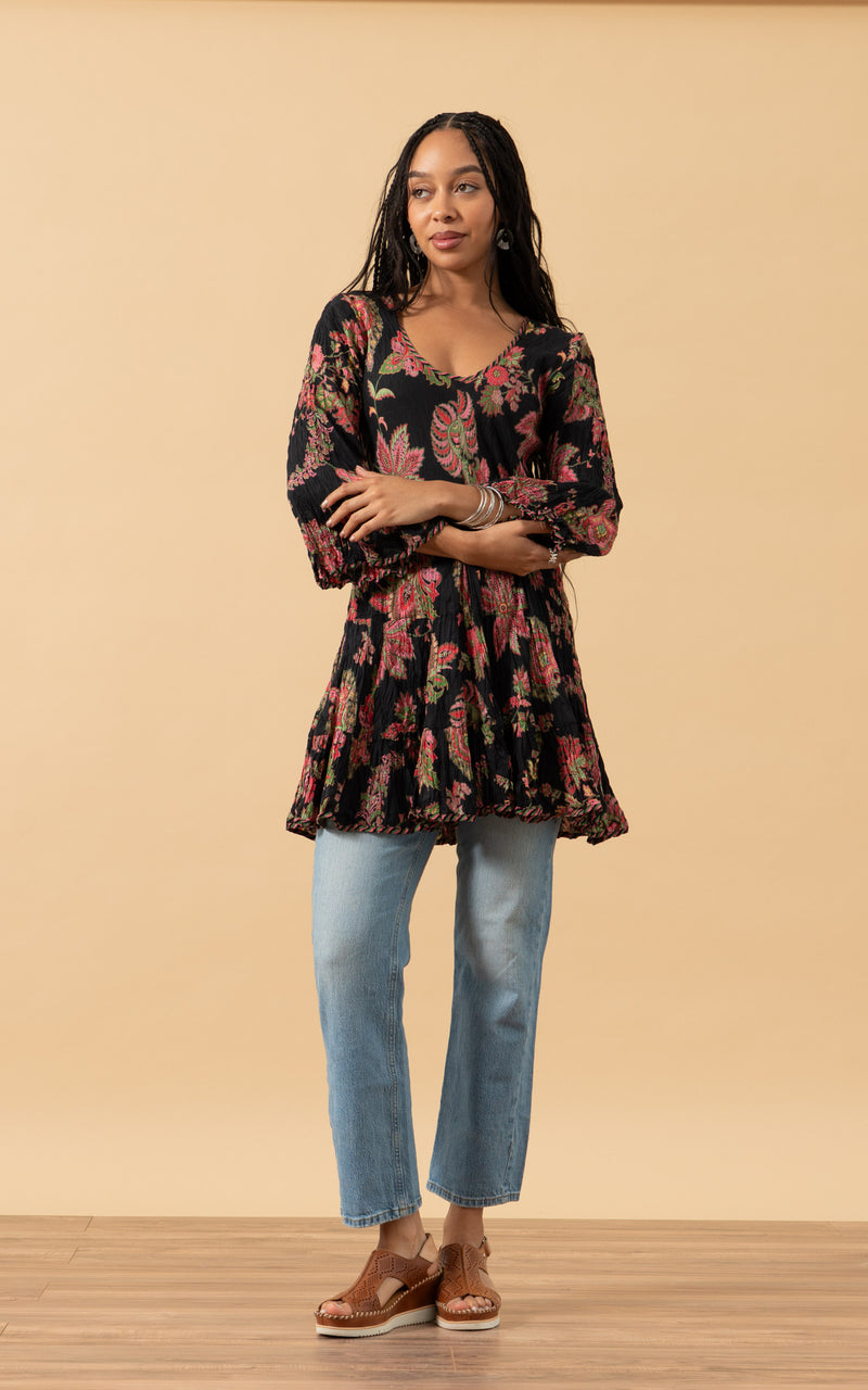 Nomad Blouse, 3/4 Sleeve, Meena Kari Black & Pink