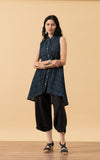 Pintuck Vest, High Low Hem, Indigo Floral