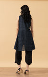 Pintuck Vest, High Low Hem, Indigo Floral