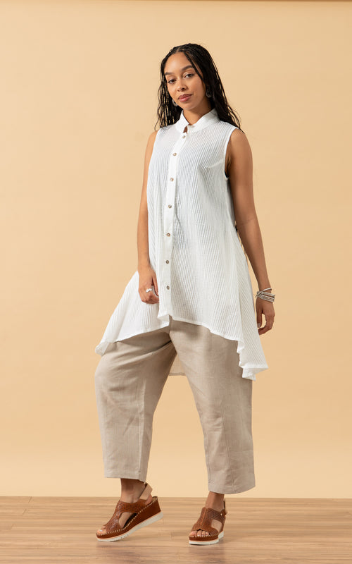 Pintuck Vest, High Low Hem, White
