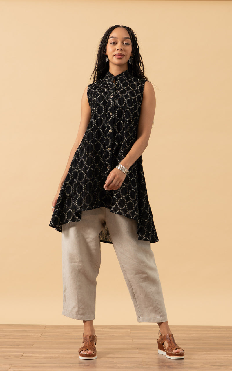 Pintuck Vest, High Low Hem, Taupe Circle