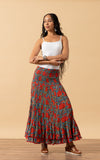 Macarena Skirt, Long, Turquoise & Orange Rose