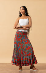 Macarena Skirt, Long, Turquoise & Orange Rose