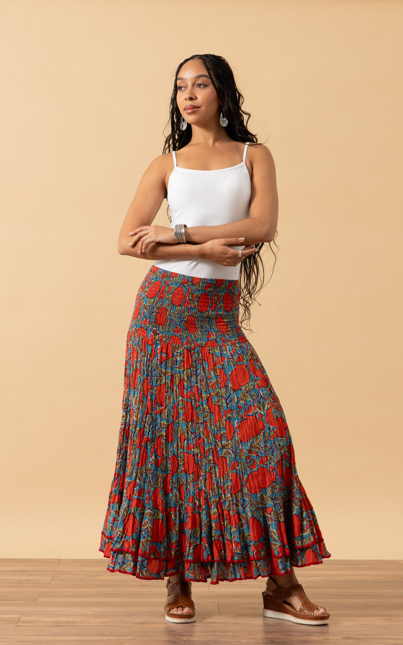 Macarena Skirt, Long, Turquoise & Orange Rose