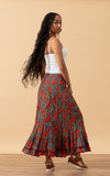 Macarena Skirt, Long, Turquoise & Orange Rose