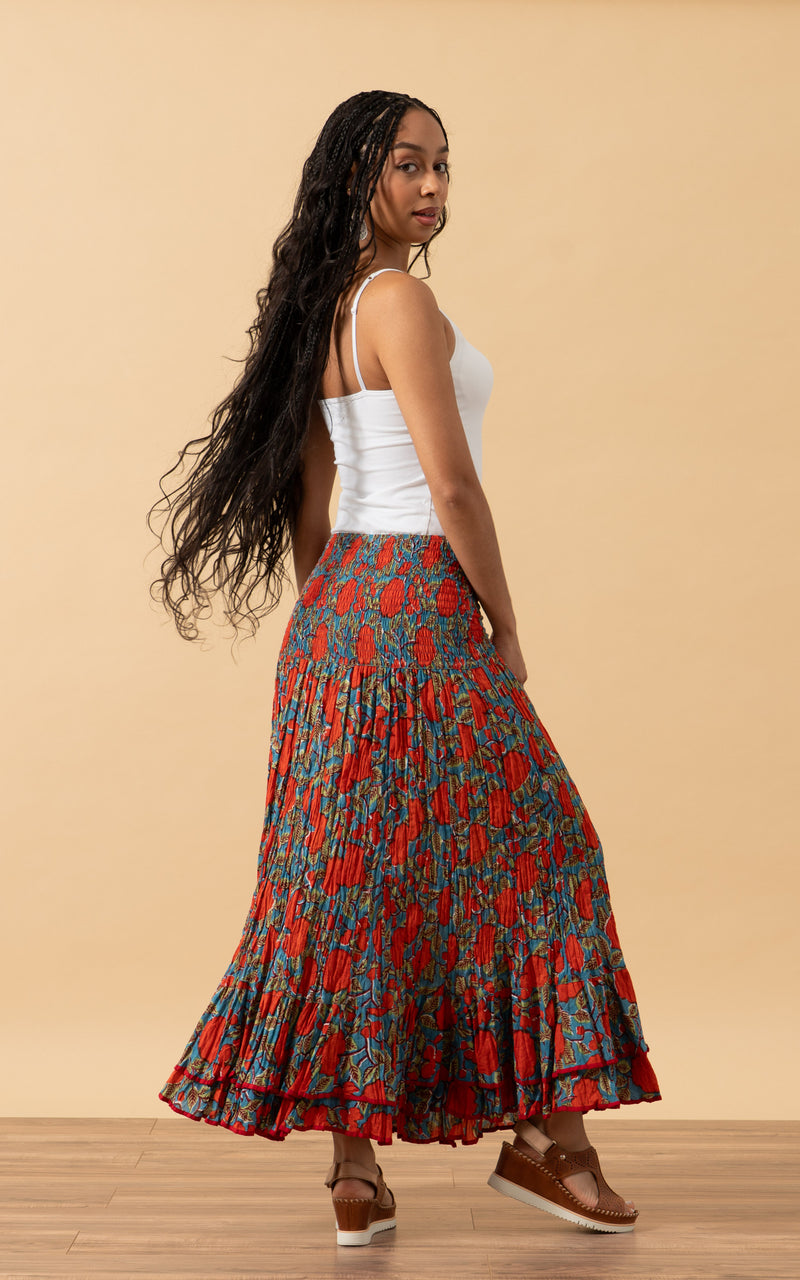 Macarena Skirt, Long, Turquoise & Orange Rose