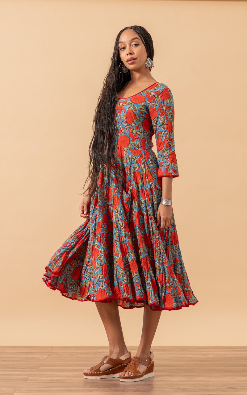 turquoise red dress Red Zia Turquoise long sleeve midi dress
