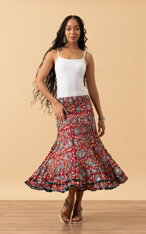 Macarena Skirt, Short, Red & Turquoise Floral
