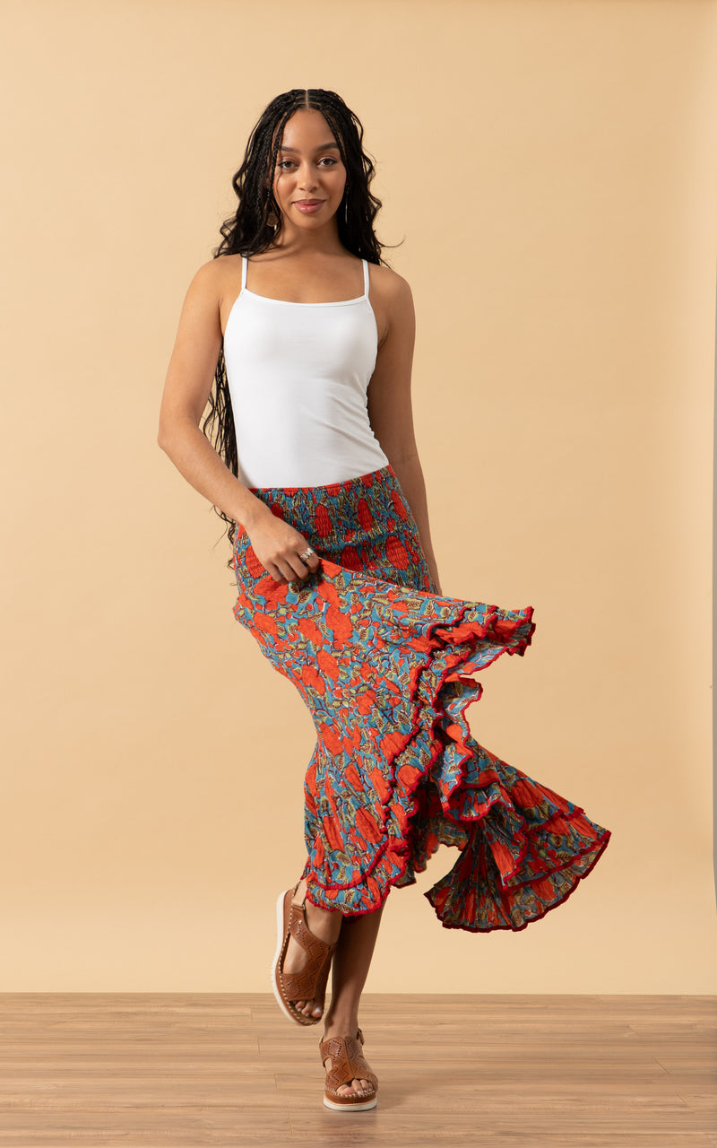 Macarena Skirt, Short, Turquoise & Orange Rose