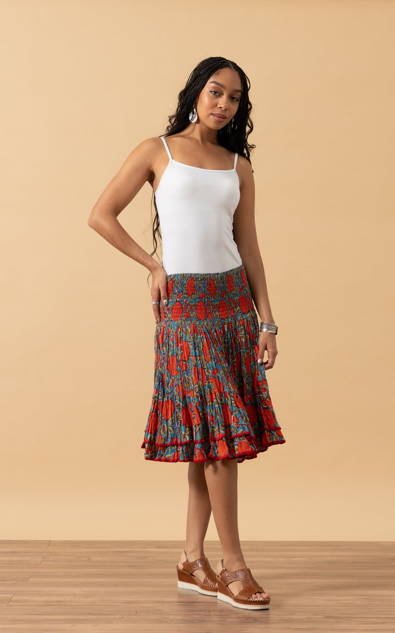 Macarena Skirt, Mini, Turquoise & Orange Rose