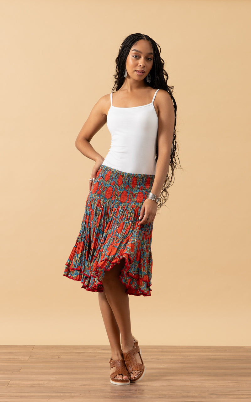 Macarena Skirt, Mini, Turquoise & Orange Rose