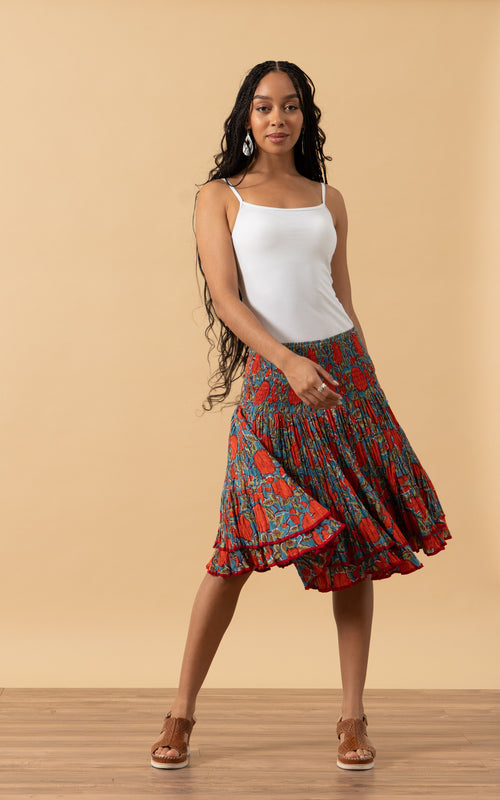 Macarena Skirt, Mini, Turquoise & Orange Rose
