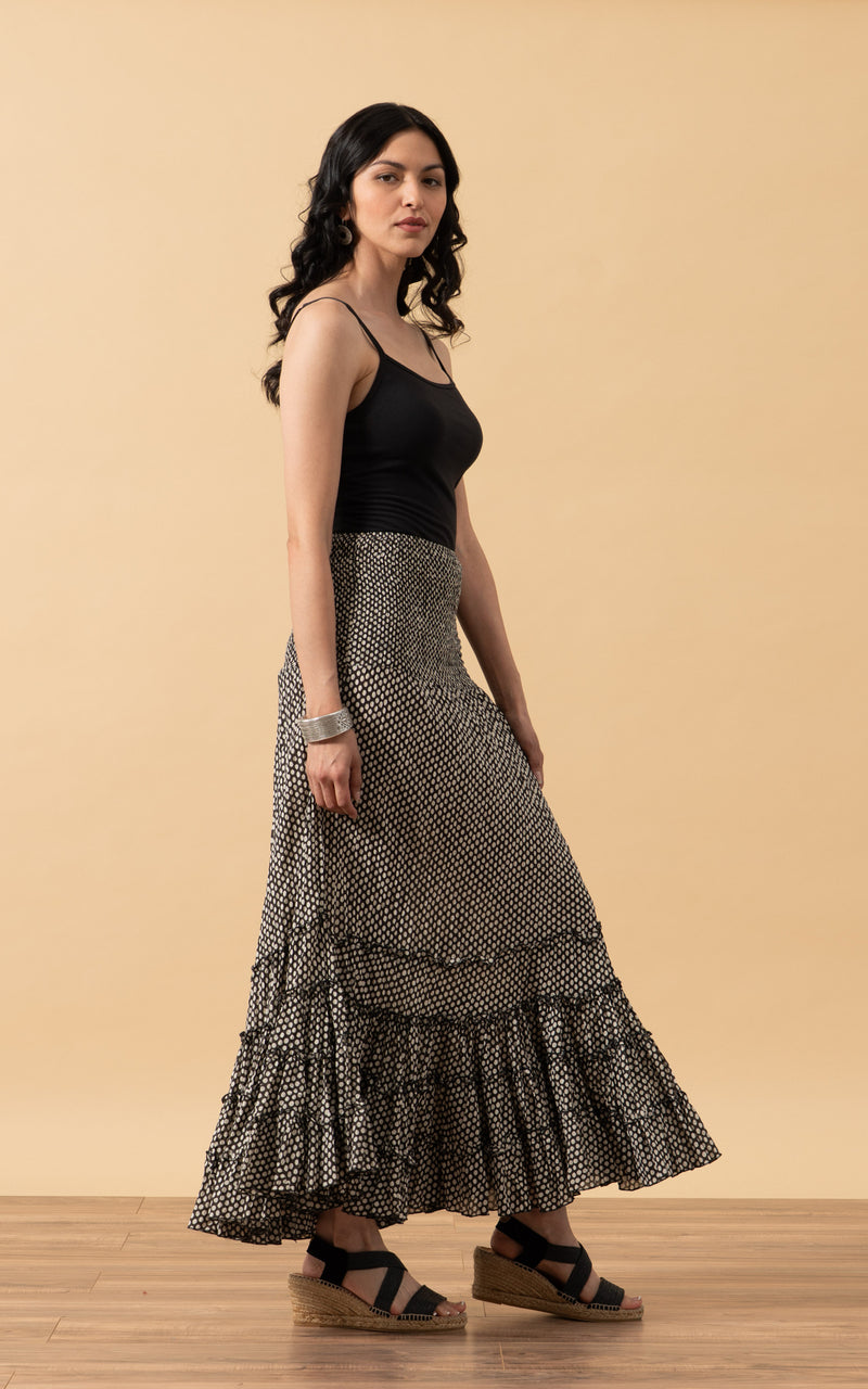 Lola Skirt, Long, Black Dot