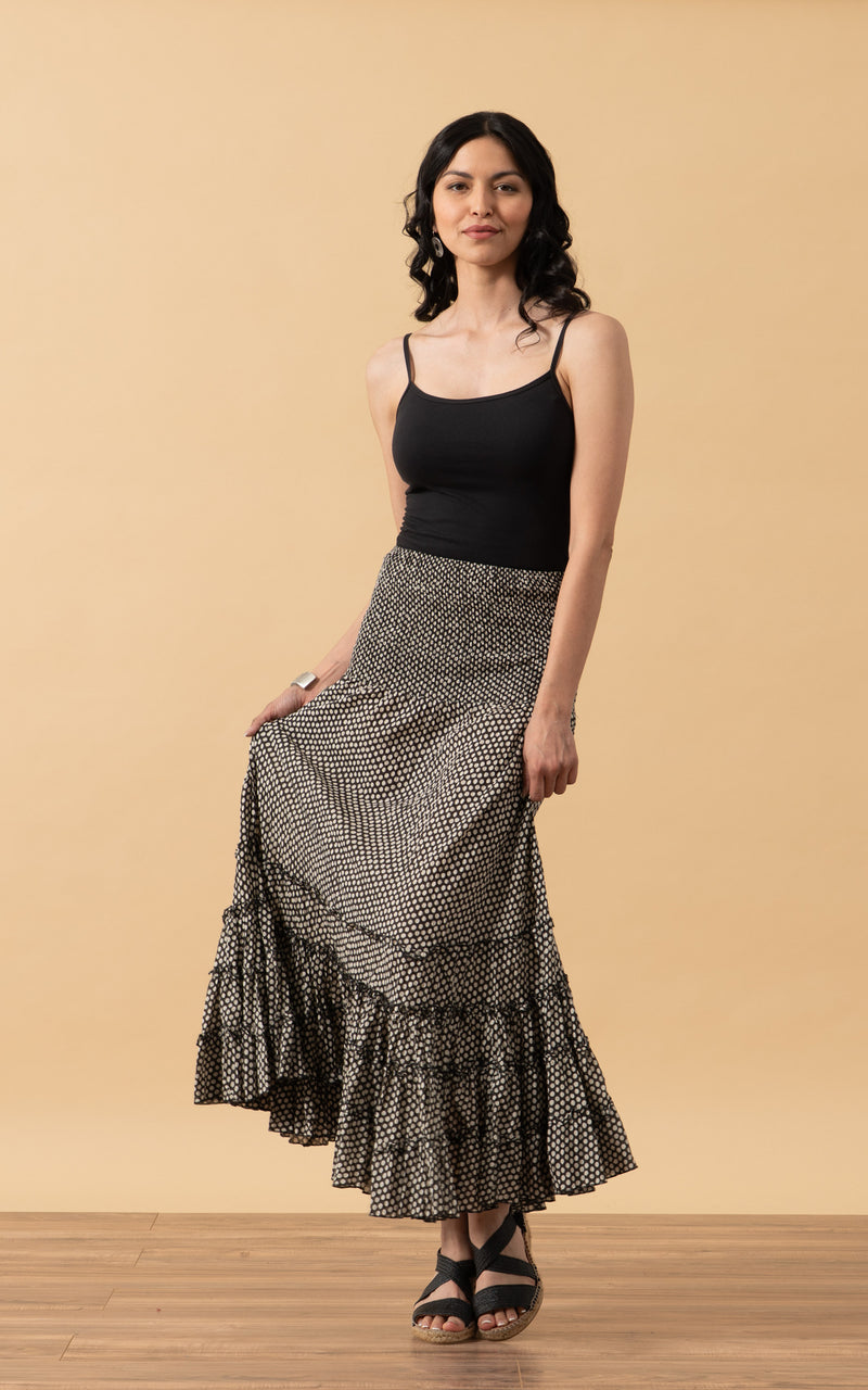 Lola Skirt, Long, Black Dot