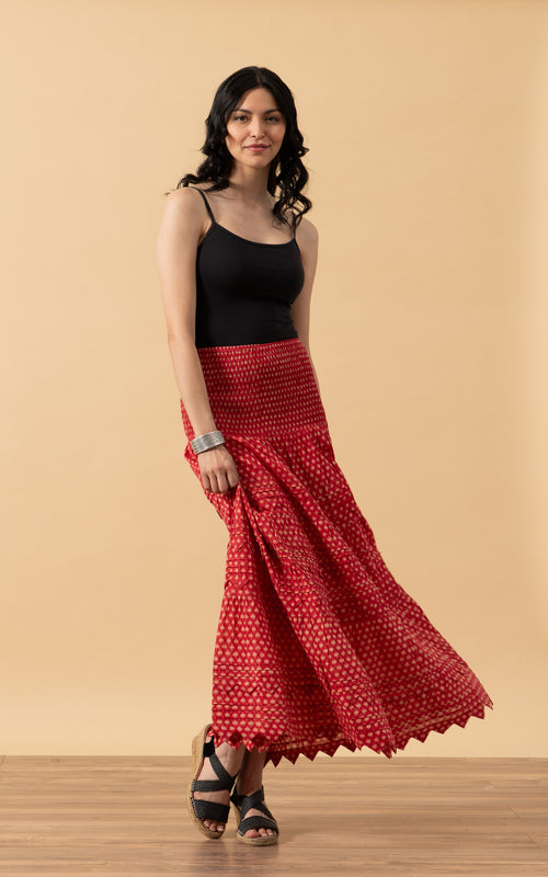Pico Skirt, Long, Scarlet Calico
