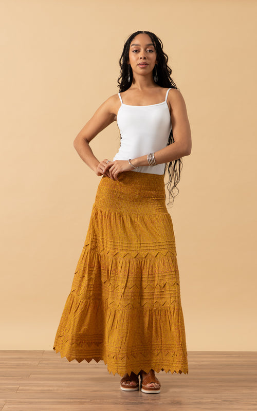 Pico Skirt, Long, Curry Calico