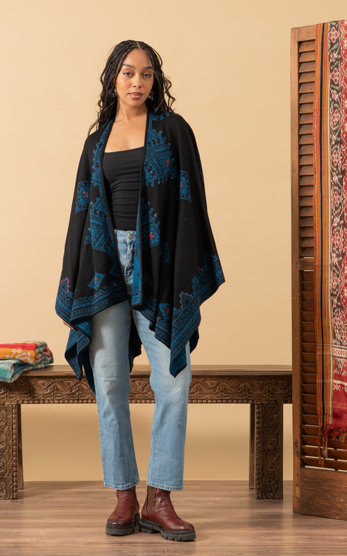 Alpaca Ruana, Nazca, Black/Teal