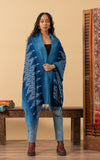 Hand Woven Indigo Shawl, Ikat Diamond