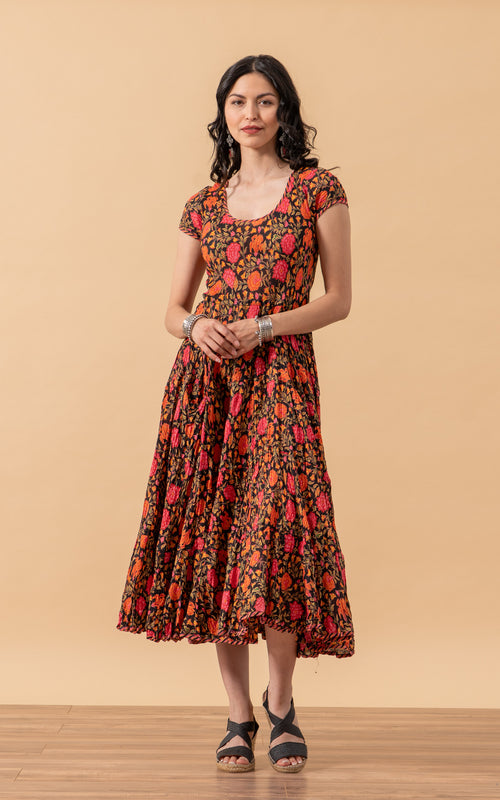 Santa Fe Dress, Long, Cap Sleeve, Alegra Floral
