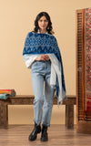 Indigo Handwoven Shawl, White Border