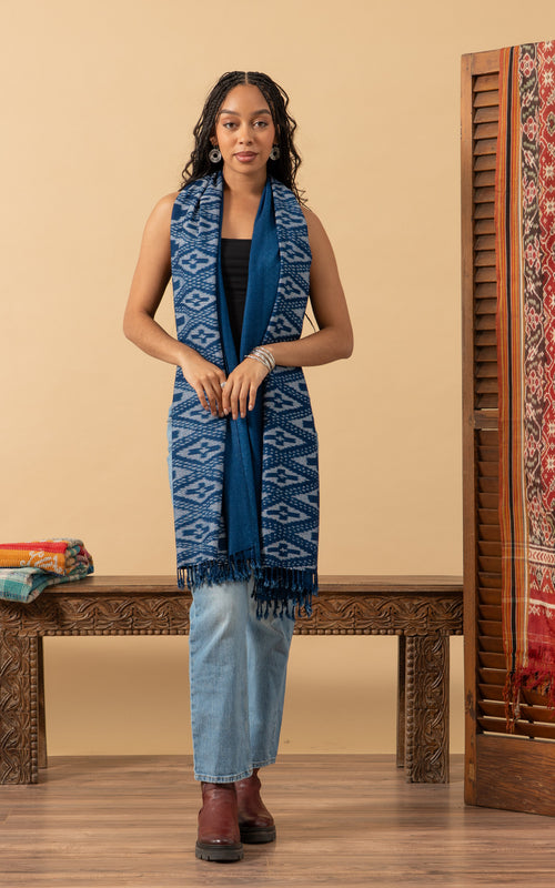 Indigo Handwoven Shawl, Geo Diamond