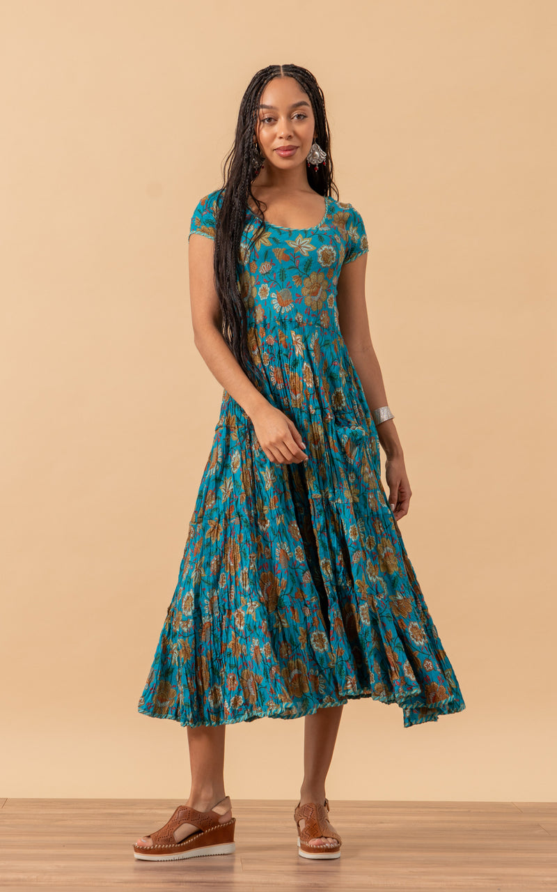 Santa Fe Dress, Long, Cap Sleeve, Tallulah Turquoise – Passementrie Santa Fe Dress, Long, Cap Sleeve, Tallulah Turquoise – Passementrie