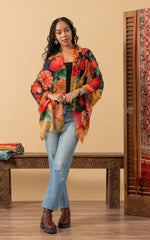Silk Wool Shawl, Blue Rosetta
