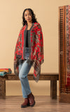 Silk Wool Shawl, Red Tapestry