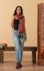 Silk Wool Shawl, Red Tapestry