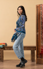 Silk Wool Shawl, Blue Tapestry