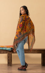 Silk Wool Shawl, Saffron Floral
