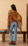 Silk Wool Shawl, Saffron Floral