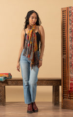 Silk Wool Shawl, Saffron Floral
