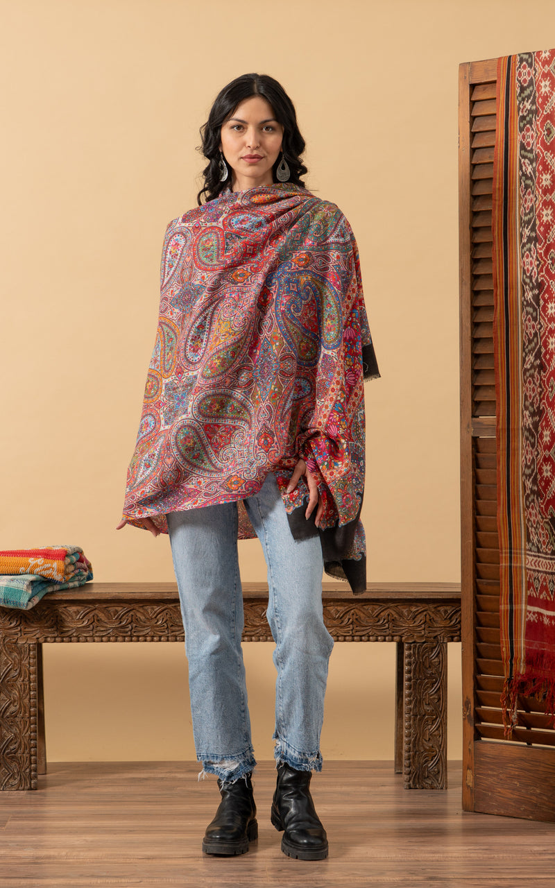 Silk Wool Shawl, Large Size, Confetti