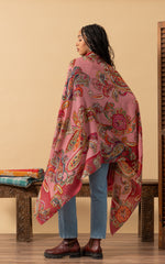Silk Wool Shawl, Large Size, Flamingo Paisley