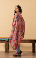 Silk Wool Shawl, Large Size, Flamingo Paisley