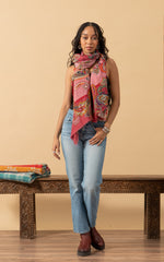 Silk Wool Shawl, Large Size, Flamingo Paisley