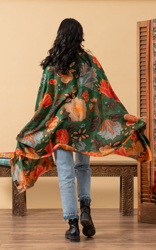 Silk Wool Shawl, Large Size, Nila Green