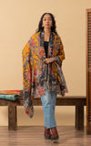 Silk Wool Shawl, Large Size, Gold Chintz
