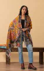 Silk Wool Shawl, Large Size, Gold Chintz