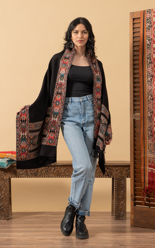Tribal Shawl, Black Geometric