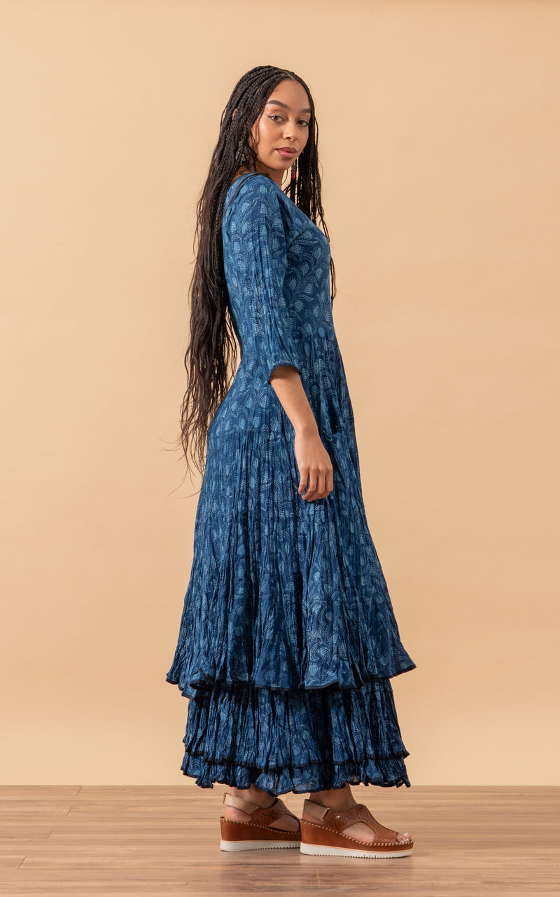 Santa Fe Dress, Long, 3/4 Sleeve, Tula Indigo