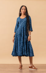Santa Fe Dress, Long, 3/4 Sleeve, Tula Indigo