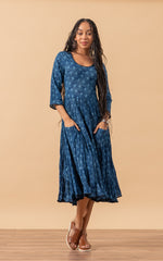 Santa Fe Dress, Long, 3/4 Sleeve, Tula Indigo