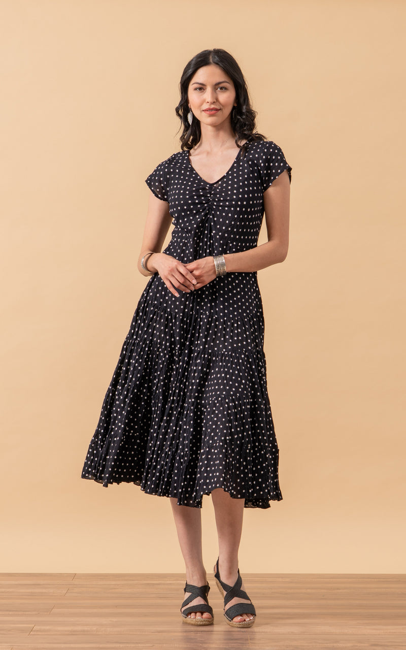 Paloma Dress, Long, Cap Sleeve, Spanish Dot Passementrie Paloma Dress, Long, Cap Sleeve, Spanish Dot Passementrie
