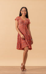 Paloma Dress, Short, Cap Sleeve, Orange Calico