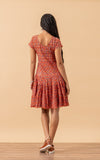 Paloma Dress, Short, Cap Sleeve, Orange Calico